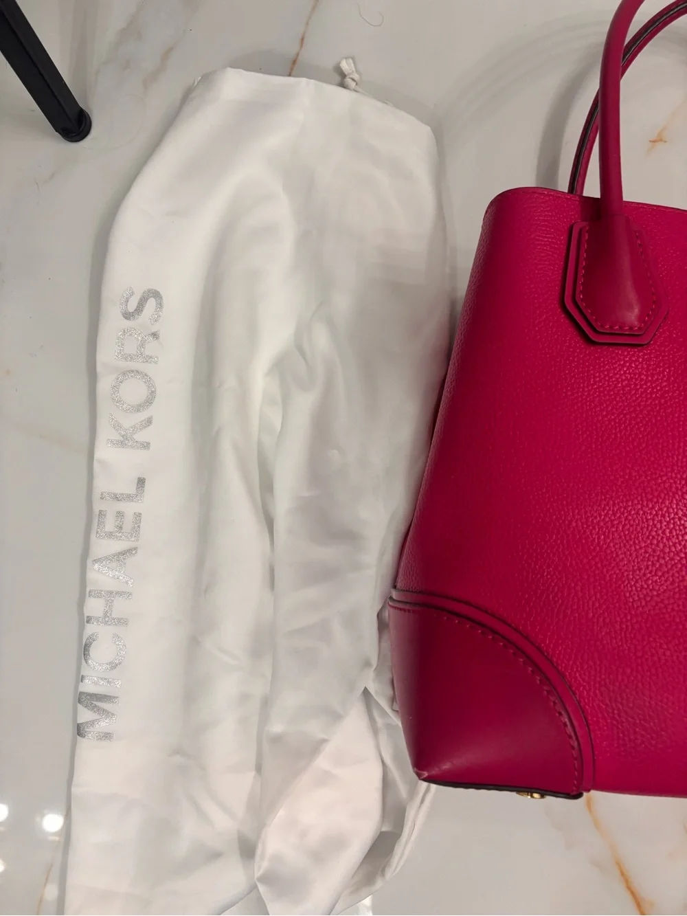 Michael Kors Hot Pink Leather Tote with Gold Padlock